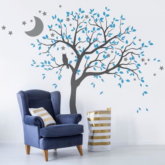 ② Sticker mural enfant hibou arbre bébé 1,85m droite — Chambre d'enfant