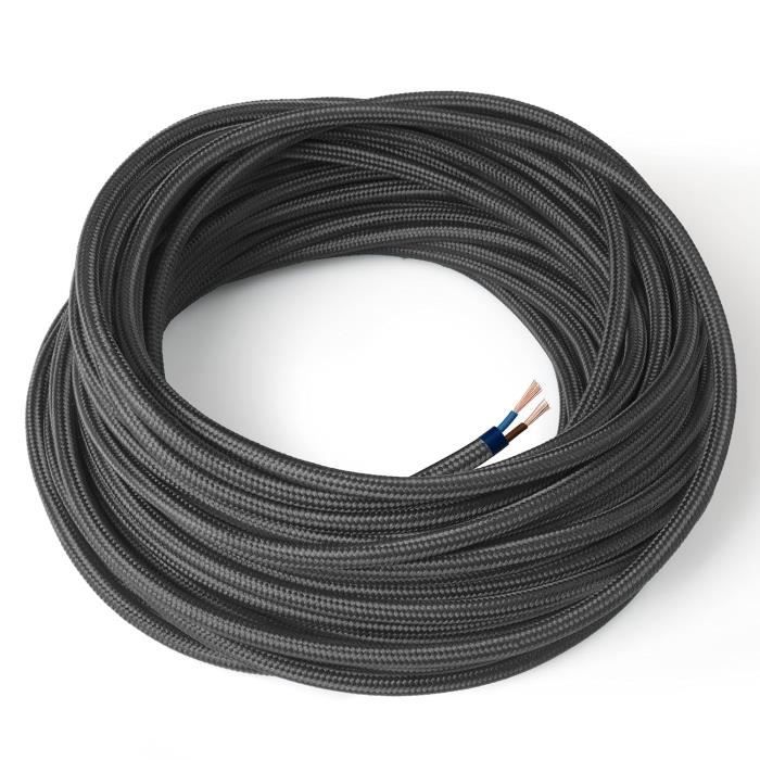 Câble Électrique Textile Couleur Gris Foncé, Rond, Soie, 10 Mètres, À 2 ...