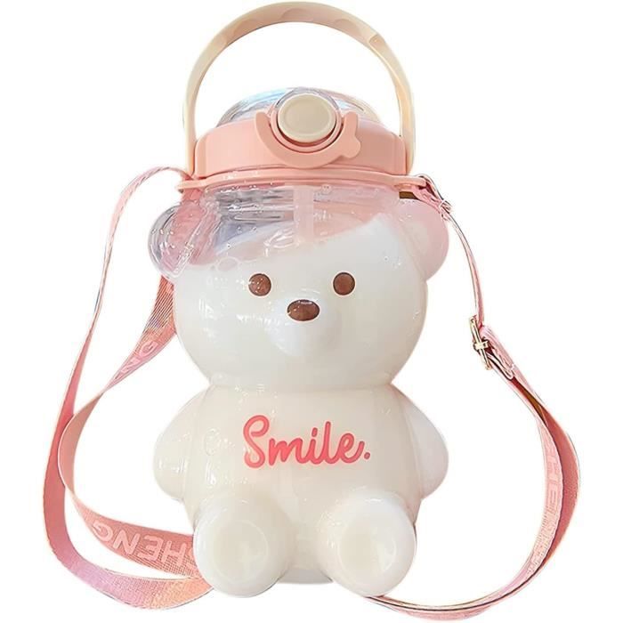 Kawaii Bear Straw Water Bottle - 1000ml, BPA Free, Leakproof, With Adjustable Shoulder Strap - View #2