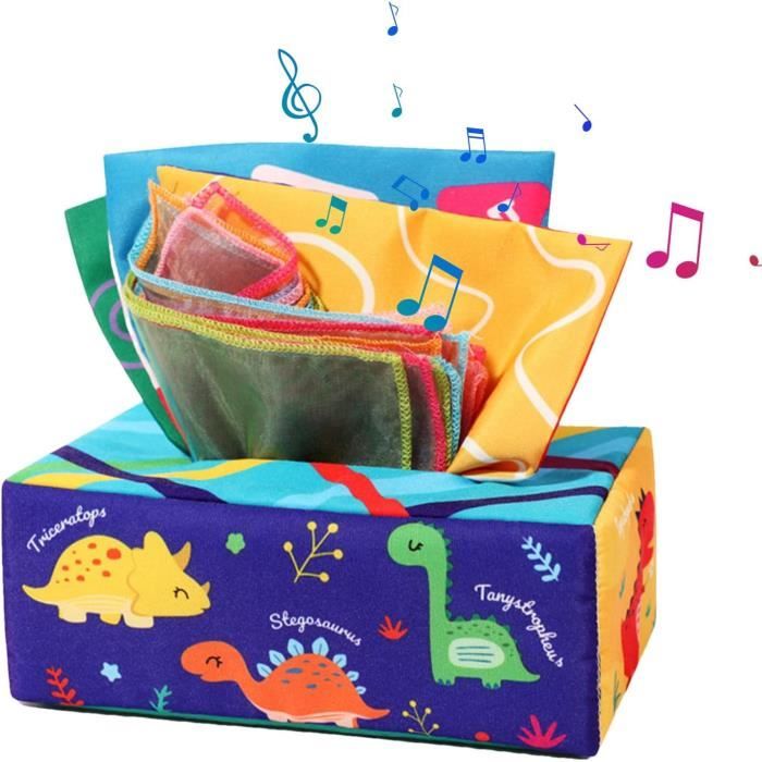 Jouet de boîte à mouchoirs pour bébé,Jouets sensoriels pour bébé,Mouchoirs  tissu lavables colorés jouets d'apprentissage précoce