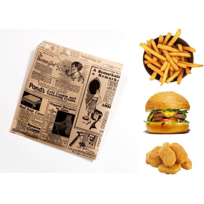 Papier Emballage Alimentaire Anti-Graisse - 100 Feuilles 20x20cm - Style Journal Vintage