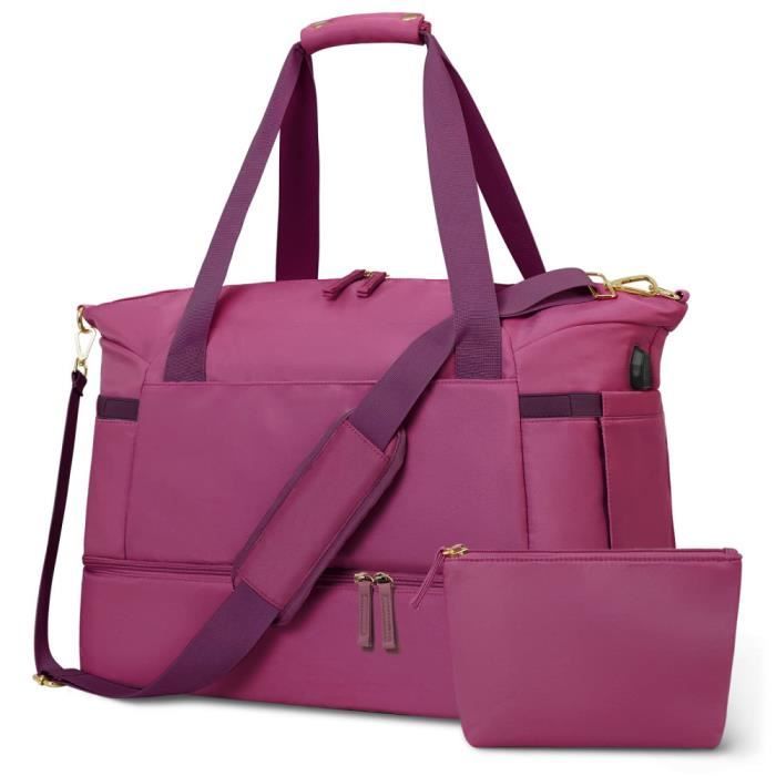 Sac de Sport Voyage Femme - Marque - Modèle - Compartiment à Chaussures - Compartiment Humide - Rouge Violet