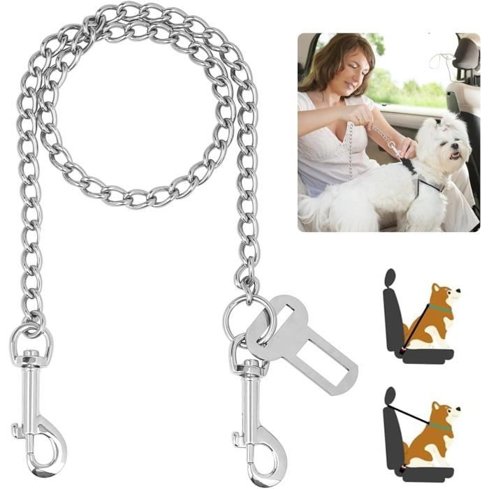 Ceinture Chien Voiture,Laisse Chien Voiture Anti-Morsure en Acier Inoxydable 3 en 1,pour Les Boucle de Ceinture de Sécurité(80cm)
