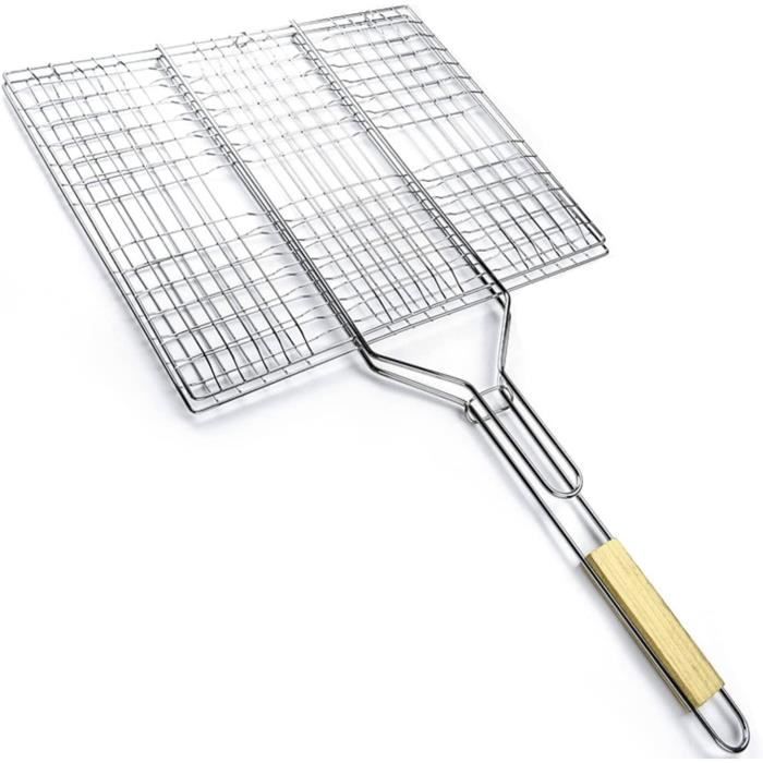 Grilles de Panier à Griller Pliantes Poignée Anti-brûlure Pince à Poisson Professionnelle Panier