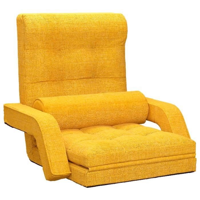 Chaise pliable de sol Jaune moutarde Tissu - Luxueux - Fonction de lit - Adulte