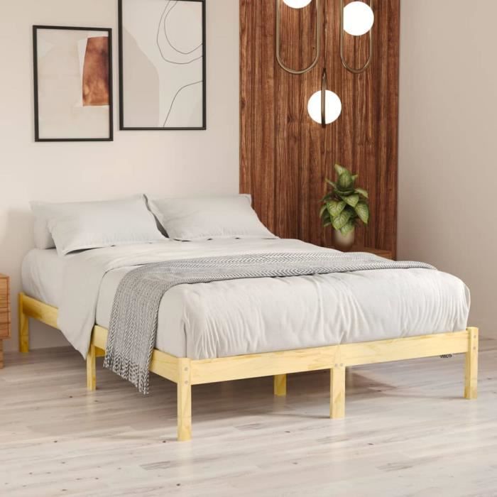 cadre de lit jili en bois de pin massif 140x190 cm - style contemporain et design