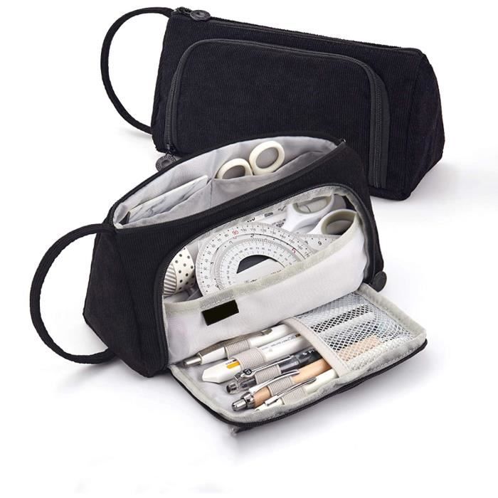 Trousse Scolaire Velours Côtelé Fleurie - 20x7x4,5 Cm, Multifonction Pour Fournitures Ou Maquillage