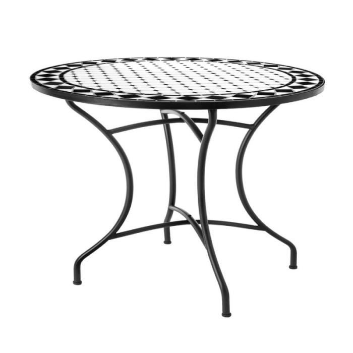 Table de jardin ronde 90cm plateau céramique et structure fer noir DERIO -  L 90 x l 90 x H 75 - Cdiscount Jardin
