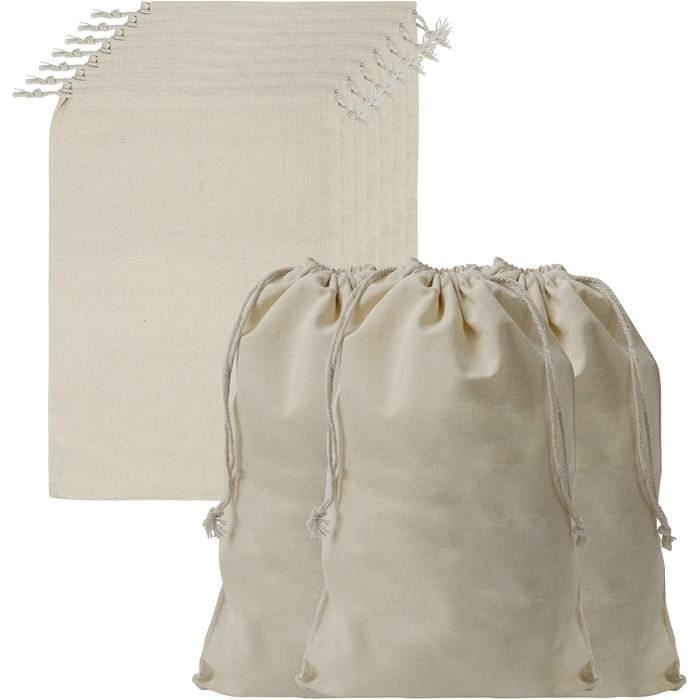 Sacs En Mousseline De Coton 5x8 Pouces - Corde Double, Couleur Naturelle, Neufs