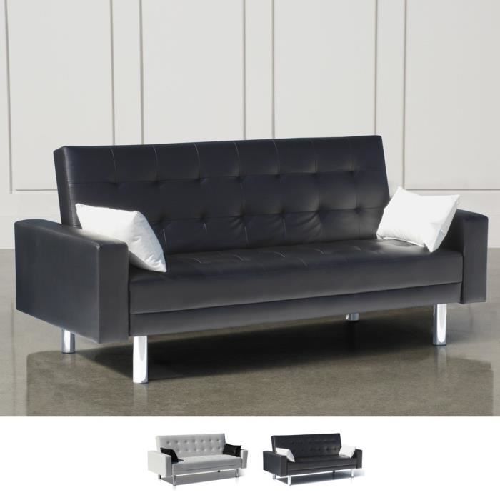 Canape Convertible Noir Blanc Simili Cuir Achat Vente Pas Cher