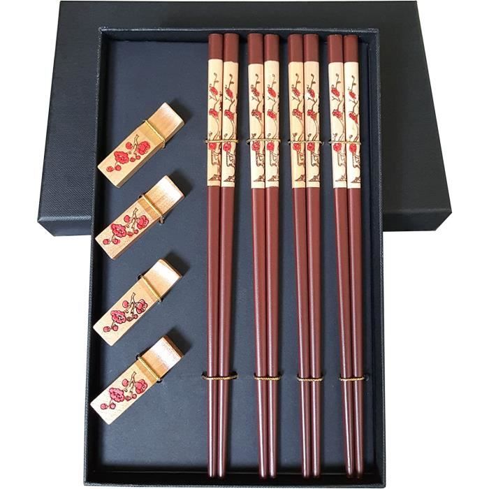 Lot De 2 Sets à Sushi 4 Pièces – Baguettes Avec Repose-pieds + Bols, Coloris Assortis