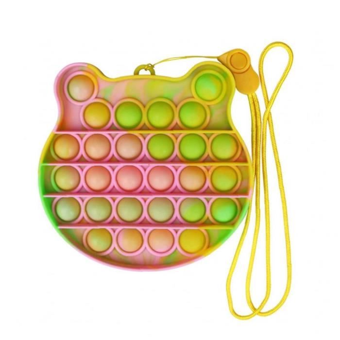 Mini Fidget Toy ours en silicone forme Keychain Jouet anxiété Stress Relief Jouets main aplatissez Bubble Pop sensorielle Fidget Toy Violet Décompression Jouets pour enfants 