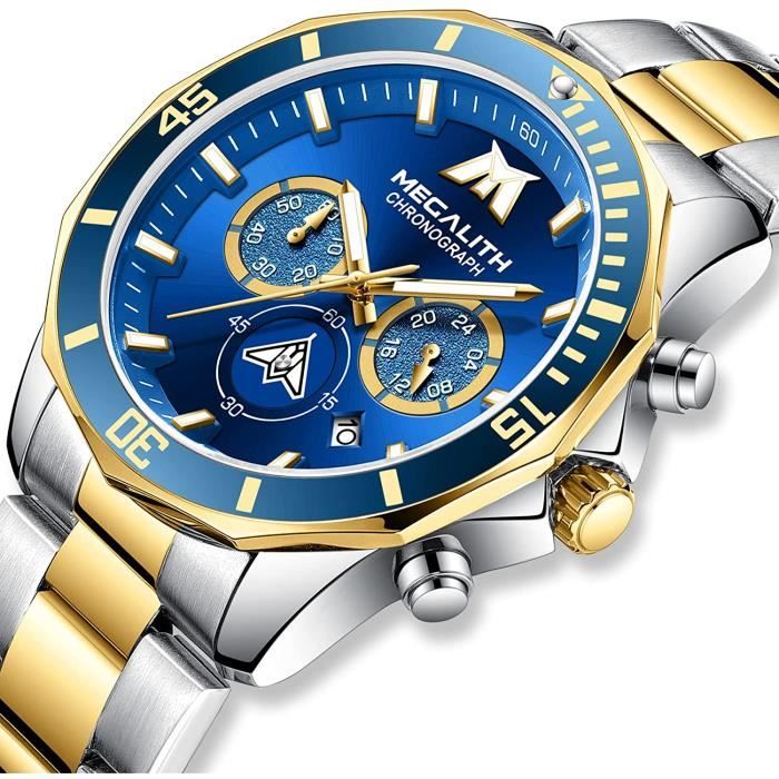 MEGALITH Montre Homme Montres Etanche Chronographe Lumineuses