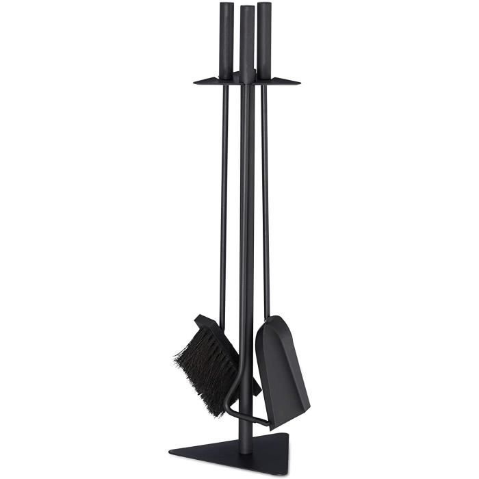 Ensemble serviteur de cheminée 5 pièces support pelle balai pince crochet acier inox moderne, gris argent, Relaxdays | Leroy Merlin