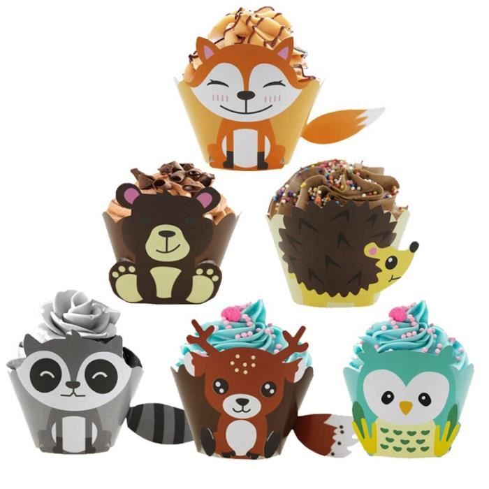 Figurine Decor Gateau Moules A Cupcake En Papier Animaux Decorations De Fete D Anniversaire Dessin Anime Type Set B X12pcs Cdiscount Maison