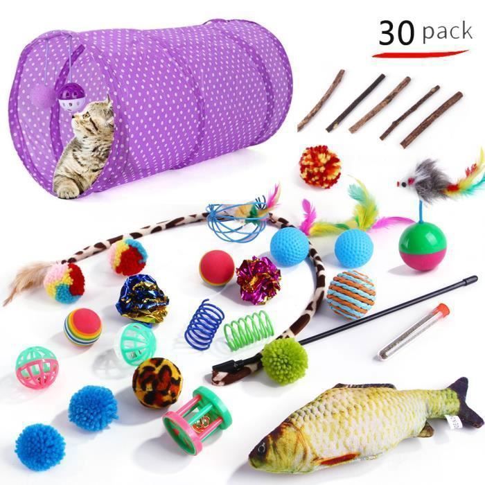 Comparer les prix de Jouets pour chat Ensemble de 30 pièces Plume de poisson volant Chat Teaser Stick Remplacement Bandeau Cloche