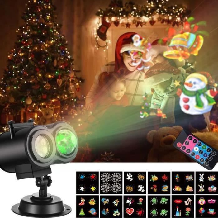 Projecteur laser de Noël extérieur – 10 motifs LED de projection de paysage  – Projection étanche avec minuterie et mode flash pour Noël, maison