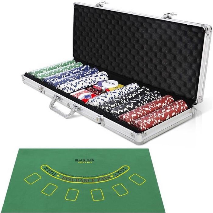 ET Coffret jeu de poker avec 2x jeu de cartes tapis et 200 jetons 
