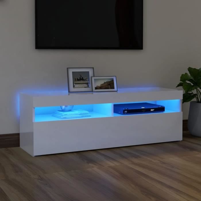Fangming-Meuble TV avec lumières LED Blanc brillant 120x35x40 cm