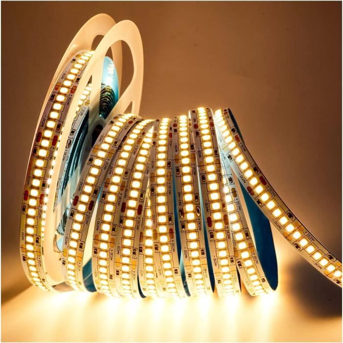 Ruban LED 3m Blanc Chaud 3000K – Bande étanche IP65, 144 LEDs/m, 220V, Très Lumineux (env. 900 LM/m) Pour Décoration Intérieur/extérieur