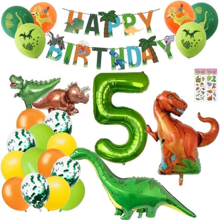 Kit Déco Anniversaire Dinosaure 5 Ans – 146 Pièces : Ballon Numéro 5, Bannière, Vaisselle, Ballons – Thème Jungle, Pour Fille Ou Garçon
