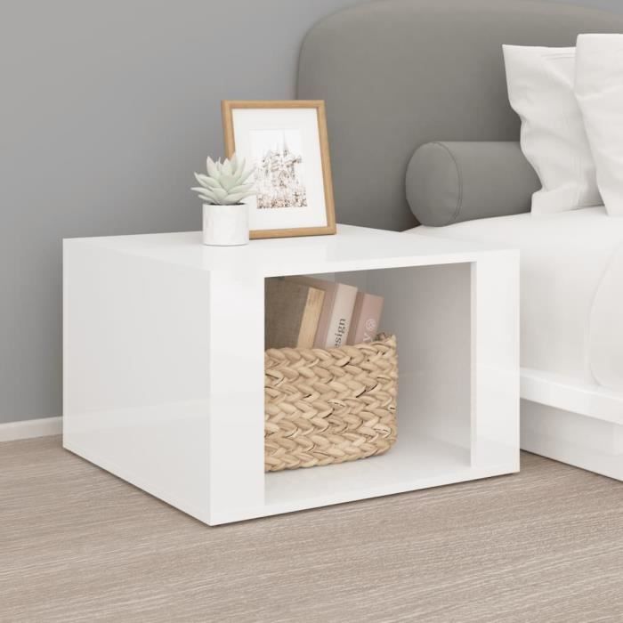 famirosa table de chevet blanc brillant 57x55x36 cm bois d’ingénierie-554