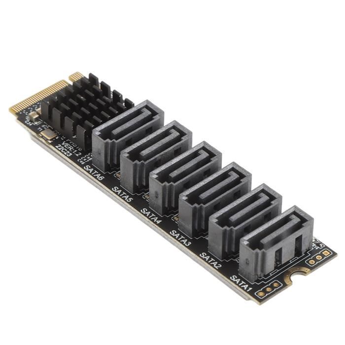 Carte D'Extension M.2 Vers SATA 6 Ports ASM1166 - Adaptateur PCIE 3.0 X2 Haute Vitesse 6 Gbps Avec Indicateur LED Intelligent