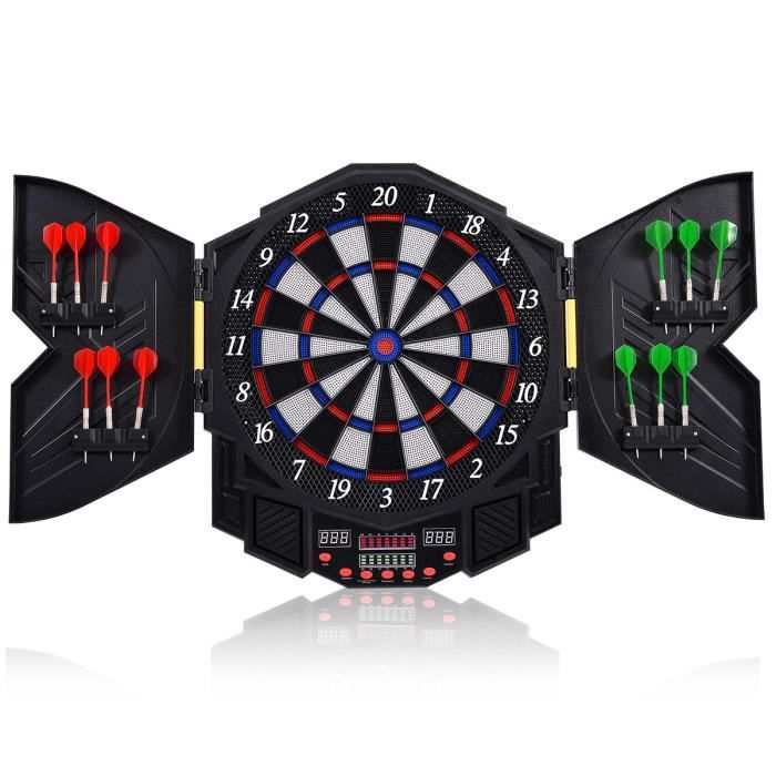 GIANTEX  Jeu de Fl&eacute;chettes &Eacute;lectronique avec &Eacute;cran LED27 Jeux et 216 Variantes pour 1-8 Joueurs 12 Fl&eacute;chettes Inclus 