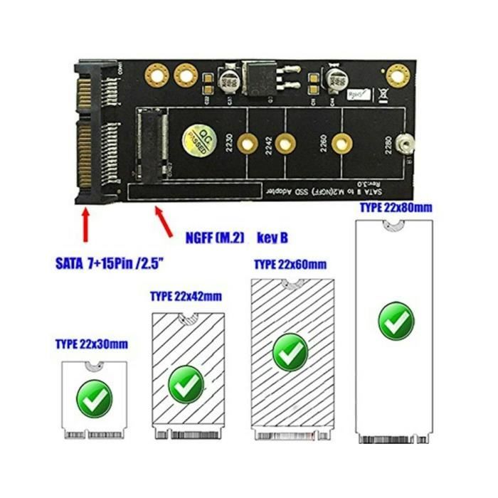 NGFF (M.2) KEY B vers SATA avec interface USB NGFF SSD Solid State Drive vers carte adaptateur SATA informatique rangement