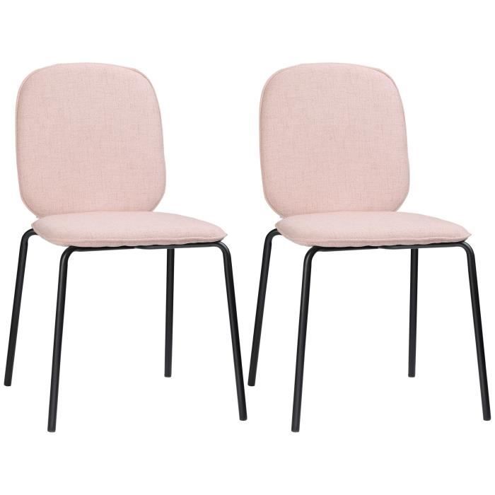 lot de 2 chaises médaillon style néo-rétro piètement acier noir revêtement tissu aspect lin rose 50x56x83cm rose
