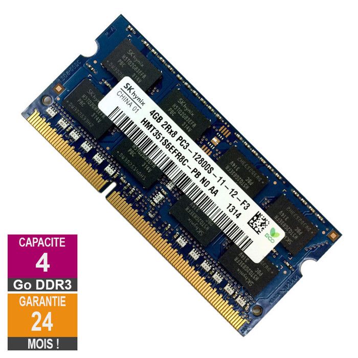 Barrette Mémoire 4Go RAM DDR3 Hynix HMT351S6EFR8C-PB SO-DIMM PC3-12800 1600MHz 2Rx8