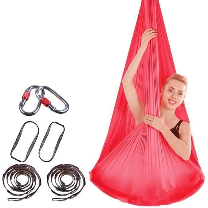Hamac De Yoga Aérien VEVOR Avec Cadre - 6x2,6 M Rouge - Portée 250 Kg - Pour Fitness Et Détente