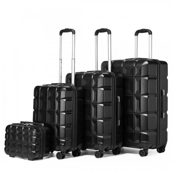 Kono Set de 4 Valise Rigide ABS Valise de Voyage (54cm/62cm/72cm) à roulettes et Serrure TSA et Trousse de Toilette, Noir