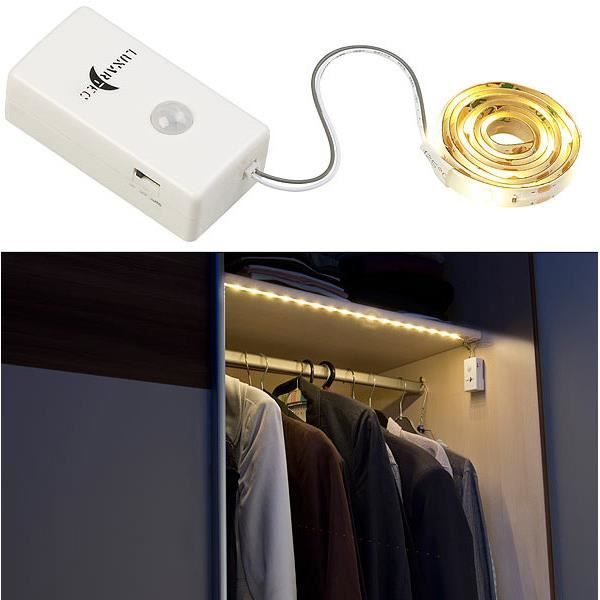 Bande LED Avec Détecteur De Mouvement - 2 Mètres, Blanc Neutre - Alimentation Sur Batterie - Pour Armoire, Placard, Escalier
