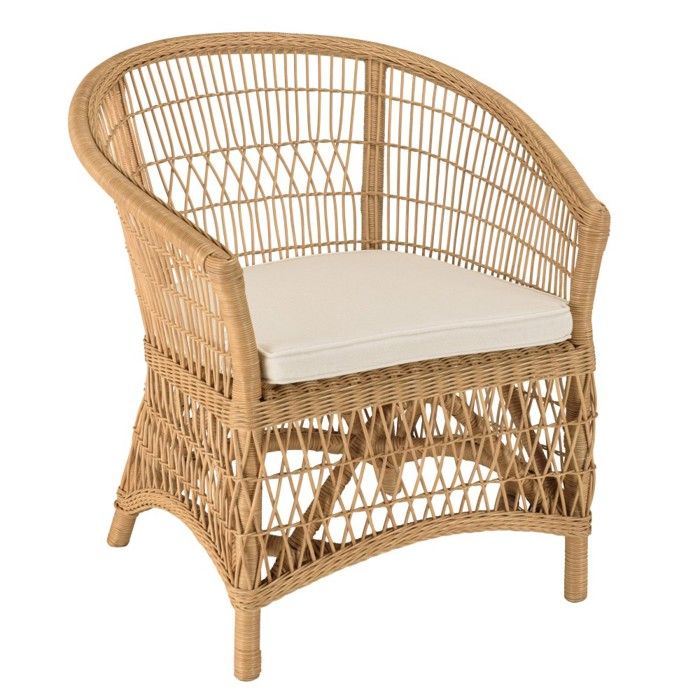 MACABANE KALLY - Fauteuil en rotin naturel avec coussin dassise blanc KALLY MACABANE KALLY - Fauteuil en rotin naturel avec coussin dassise blanc KALLY