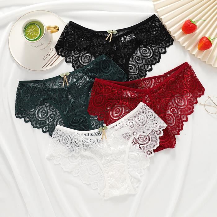 Lot de 4 culottes en dentelle pour femmes slips sexy Couleurs multiples Cdiscount Pret a Porter