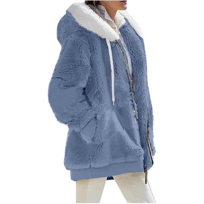 Polaire Femme Fille Hiver Chaude Sweats A Capuche Zippe Laine Epais Grande Sweat a Capuche Longue Pas Cher Mode Automne Hiver