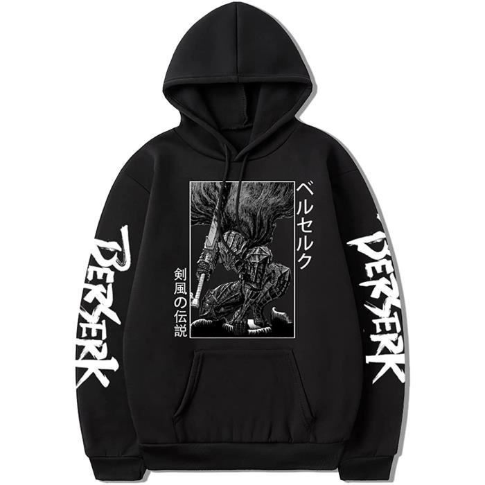 Sweat à Capuche Homme Berserk Délavé - Manga Guts Épéiste - Idéal Sport Et Quotidien