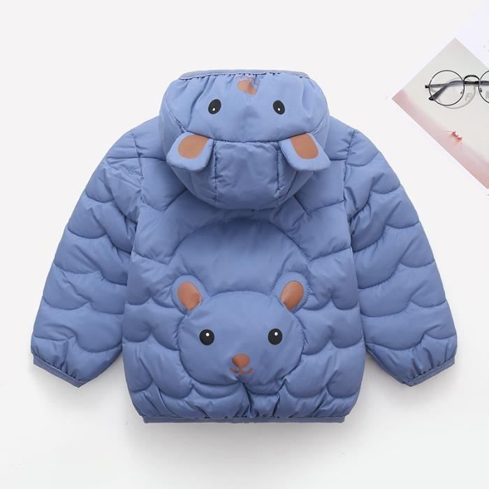 Doudoune Hiver Bébé Fille Avec Capuche à Oreilles D'ours - Léger, Coupe-vent - Taille 6 Mois à 4 Ans