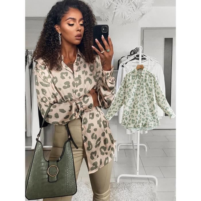 Chemise Chemisier en satin a manches longues pour femmes imprime zebre vintage bureau hauts pour dames chandails Vert fluo D Blanc Cdiscount Pret a Porter