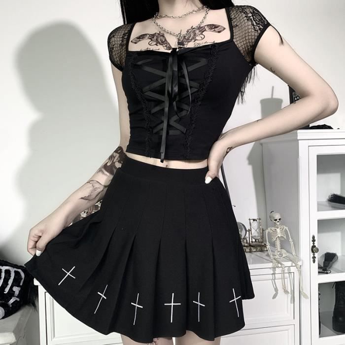 Jupe Longue Vintange Steampunk Rock Pour Femme - Noire, En Maille, Taille Haute, Style Rétro