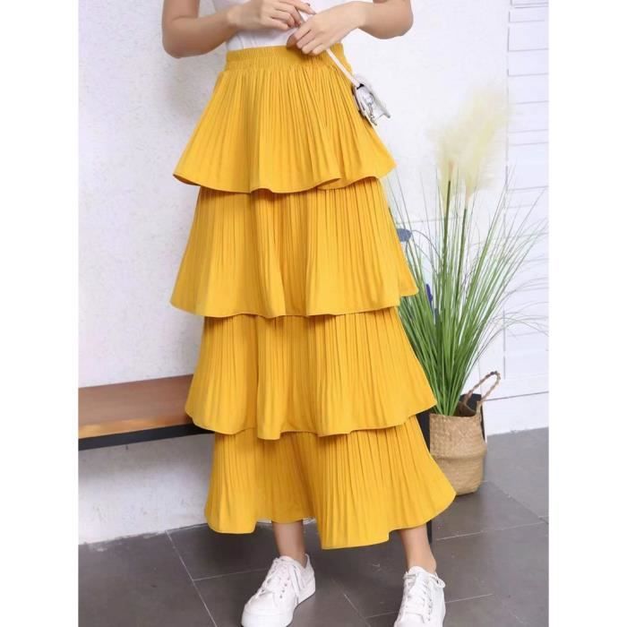 Jupe longue femme fluide taille haute polyvalente