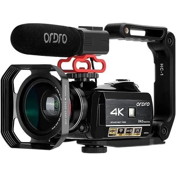 ORDRO Caméra vidéo 4K WiFi Ultra HD Vlog Camera pour Youtube, Vision Nocturne IR Enregistreur vidéo avec Microphone, Objectif