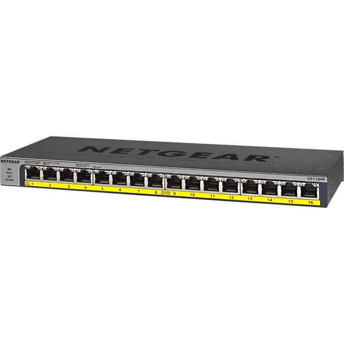 Commutateur Ethernet - NETGEAR - GS116PP - 16 Ports - PoE+ - Fixation murale Rackable