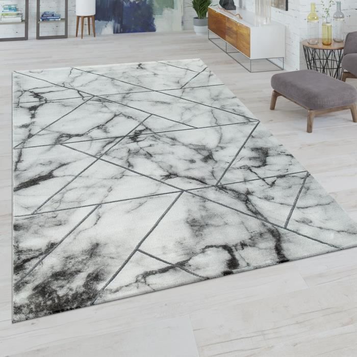 tapis poils ras salon moderne design marbre motif geometrique gris blanc 200x290 cm achat vente tapis cdiscount