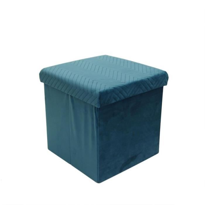 pouf coffre pliable en velours - paris prix - zigzag - bleu
