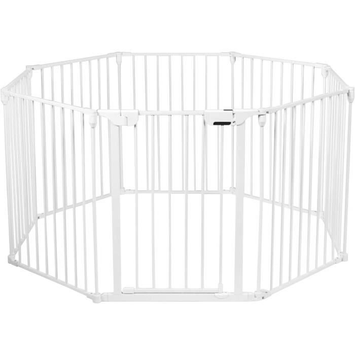 RELAX4LIFE 8 Panneaux Barrière de Sécurité Enfant, Grille Pliant de Protection Extensible pour Bébé/Animaux/Cheminée, Blanc
