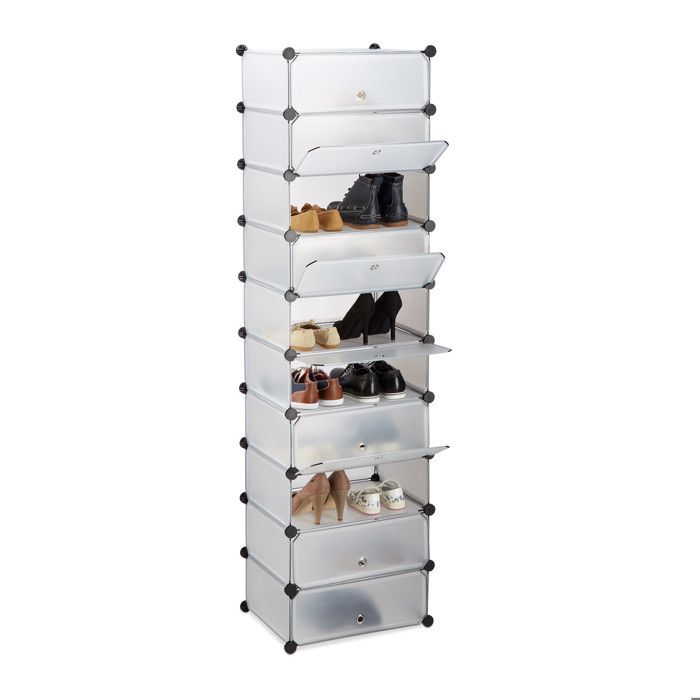 Relaxdays Étagère à Chaussures 10 Niveaux - Pour 30 Paires - Tissu Noir - Système Emboîtement Sans Outil