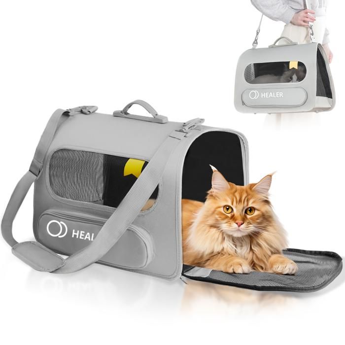 Meilleurs prix pour Sac de Transport Pour Chat Chien Respirant Pliant-Avec bandoulière réglable-45x30x23cm-Tissu Oxford -Gris