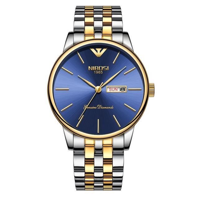 Montre homme marque de luxe bracelet acier quartz etanche date bleu - Cadeaux de Noël